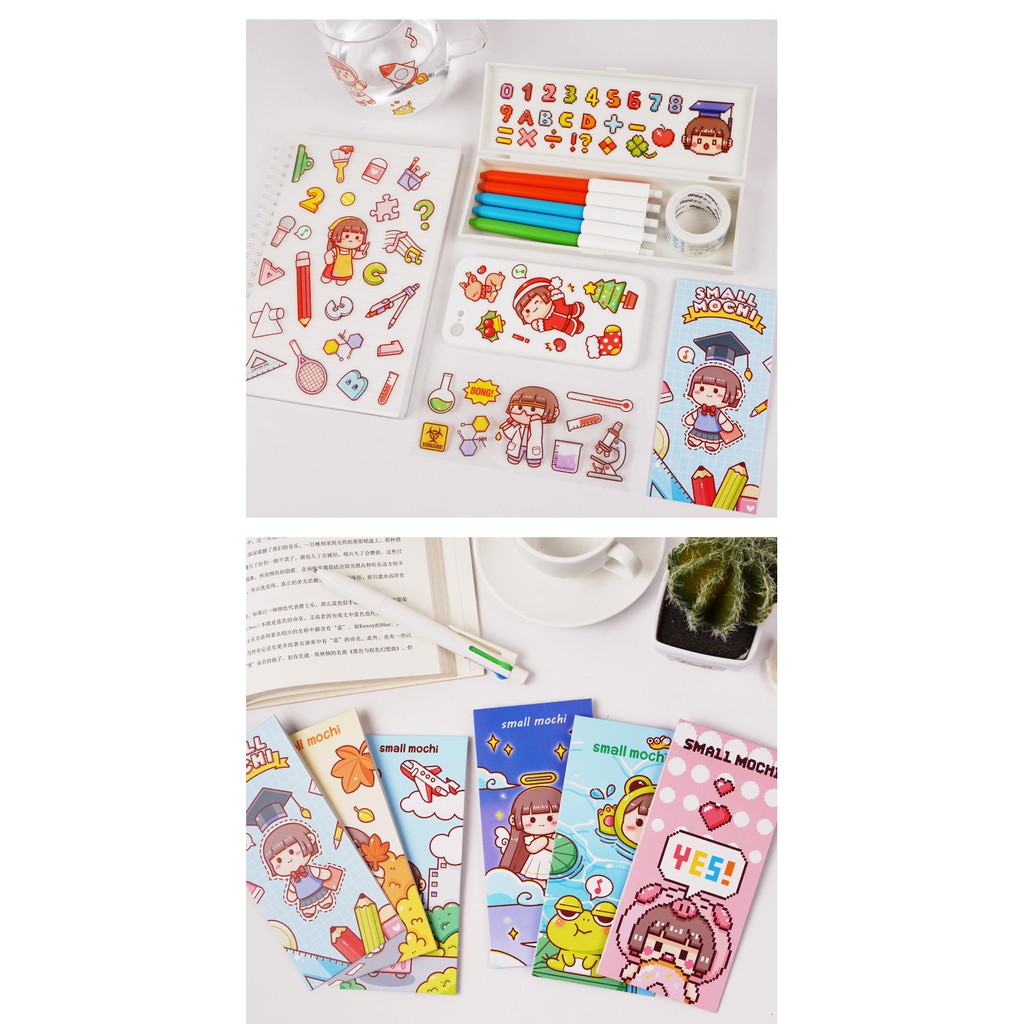 Sticker cute set 6 tấm hình dán dễ thương miếng dán công chúa trang trí sổ planner bullet journal dụng cụ dán MOCHI