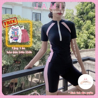 đồ bơi nữ kín đáo tay ngắn QUẦN BƠI dài MÀU hồng đi bơi đi biển đồ bơi học sinh - JAMI - ATD55