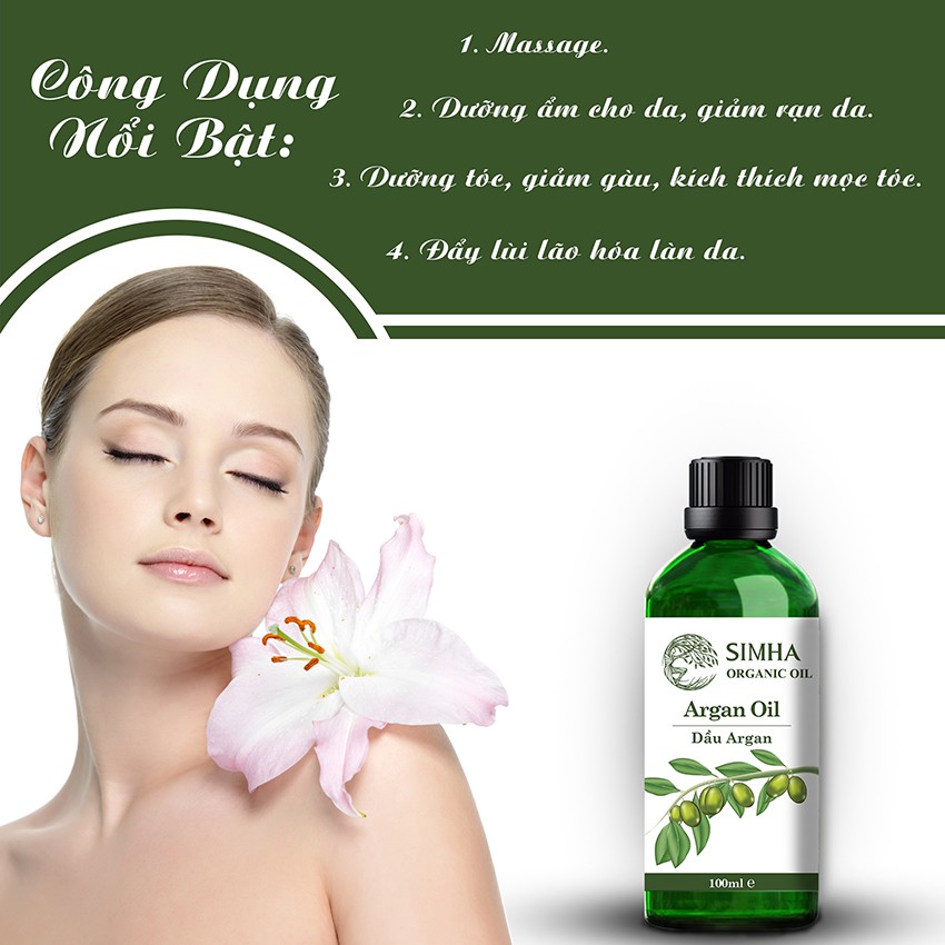 Dầu Argan SIMHA chống oxy hóa, dưỡng da và tóc loại 100ml