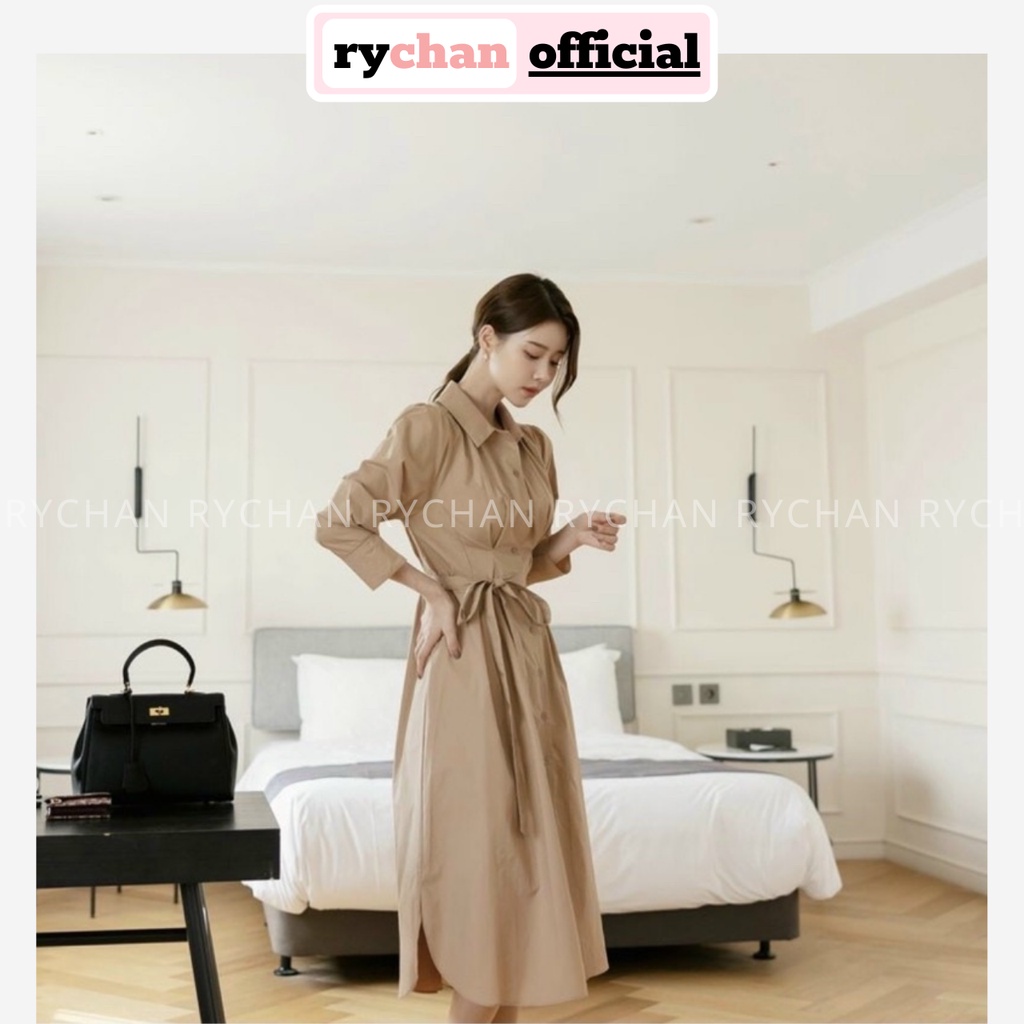 Đầm Nữ Xinh Công Sở Cổ Sơ Mi Tay Dài Nút Trước Cực Vintage, Đầm Nữ Đi Chơi Màu Kem Cực Retro[ẢNH THẬT CUỐI] - DX9777