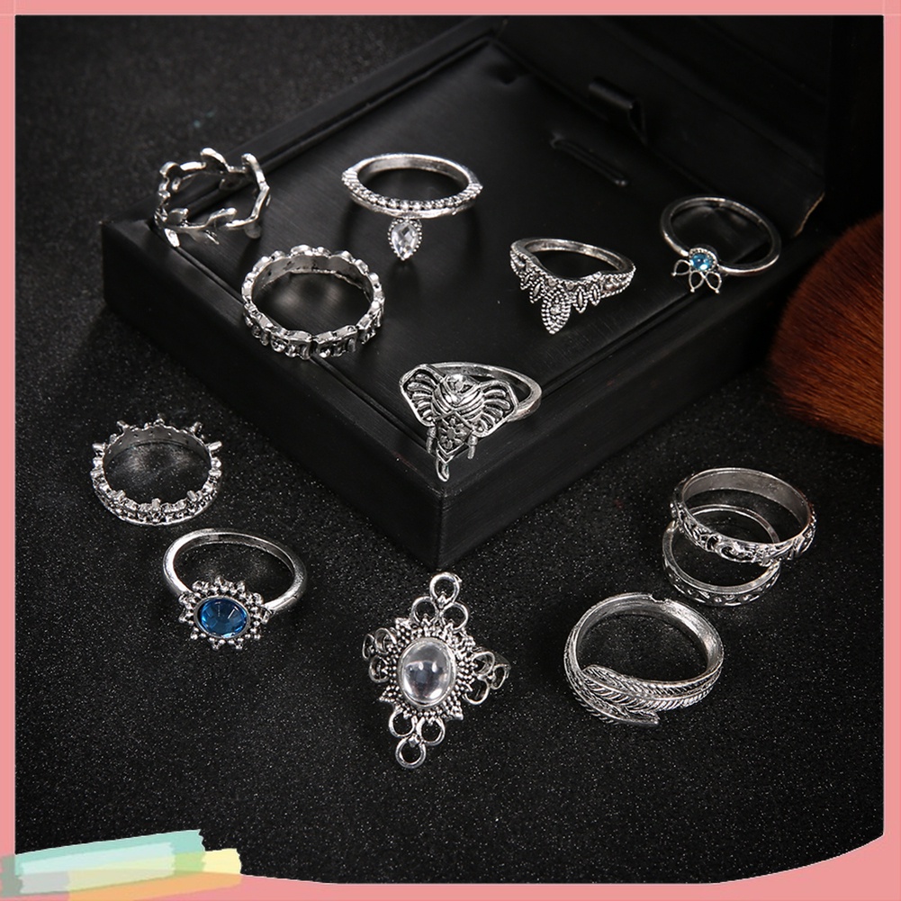 Bộ 12 Nhẫn Đeo Đốt Ngón Tay Đính Đá Phong Cách Boho Cổ Điển Cho Nữ