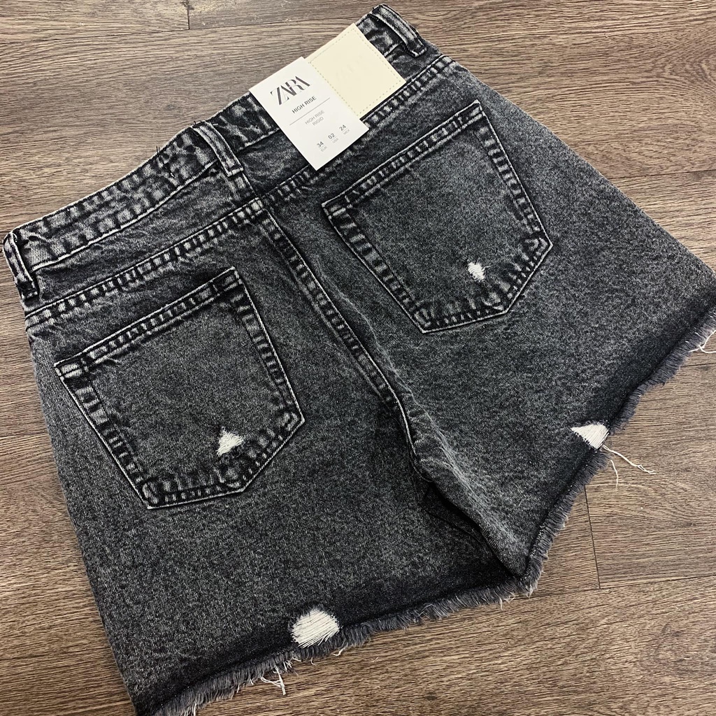 Quần short jean rách cạp cao màu xám khói xuất xịn - 79Q09