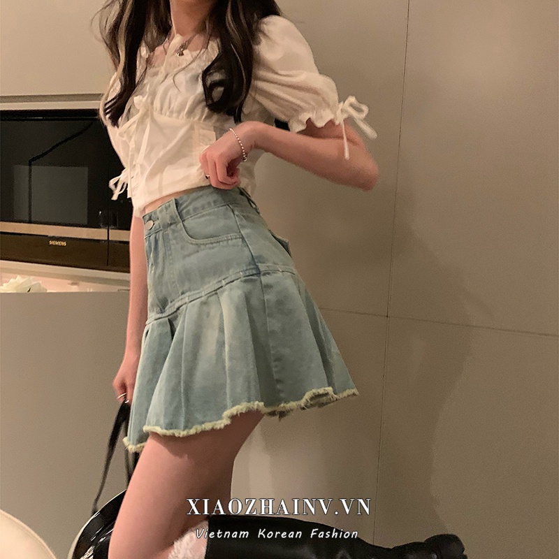 chân váy jean Ngắn Lưng Cao Xếp Ly Thời Trang Hàn Quốc Quyến Rũ Cho Nữ | BigBuy360 - bigbuy360.vn