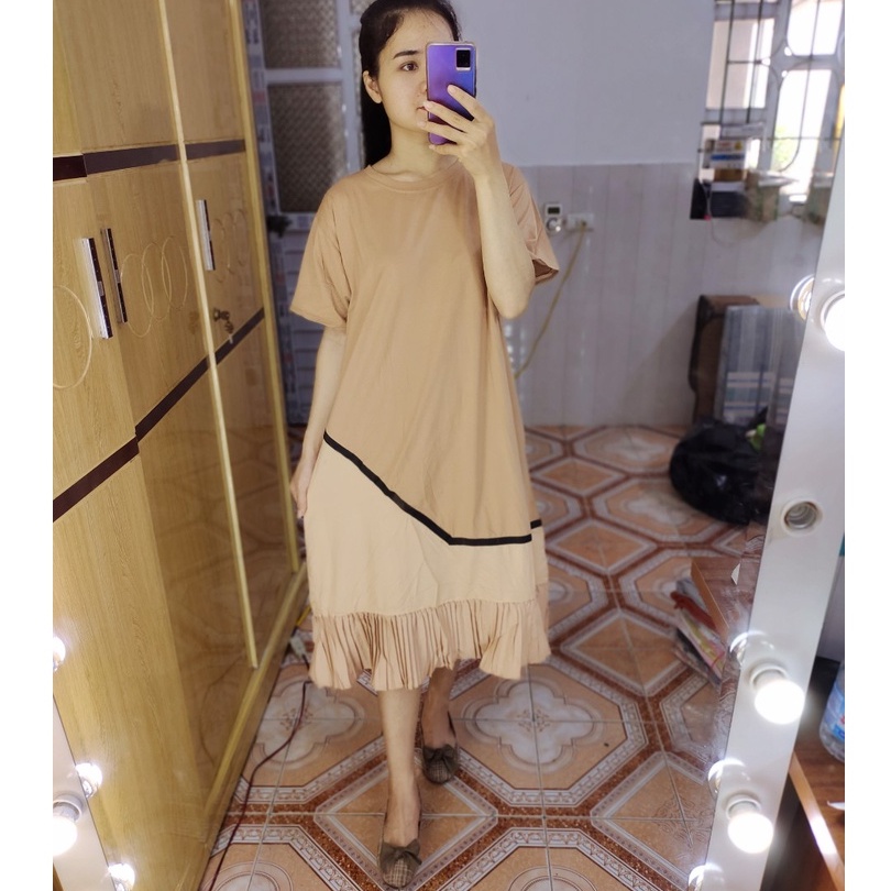 Váy bầu thời trang thiết kế xuông M119 chất Cotton 100% freesize từ 45 đến 70kg