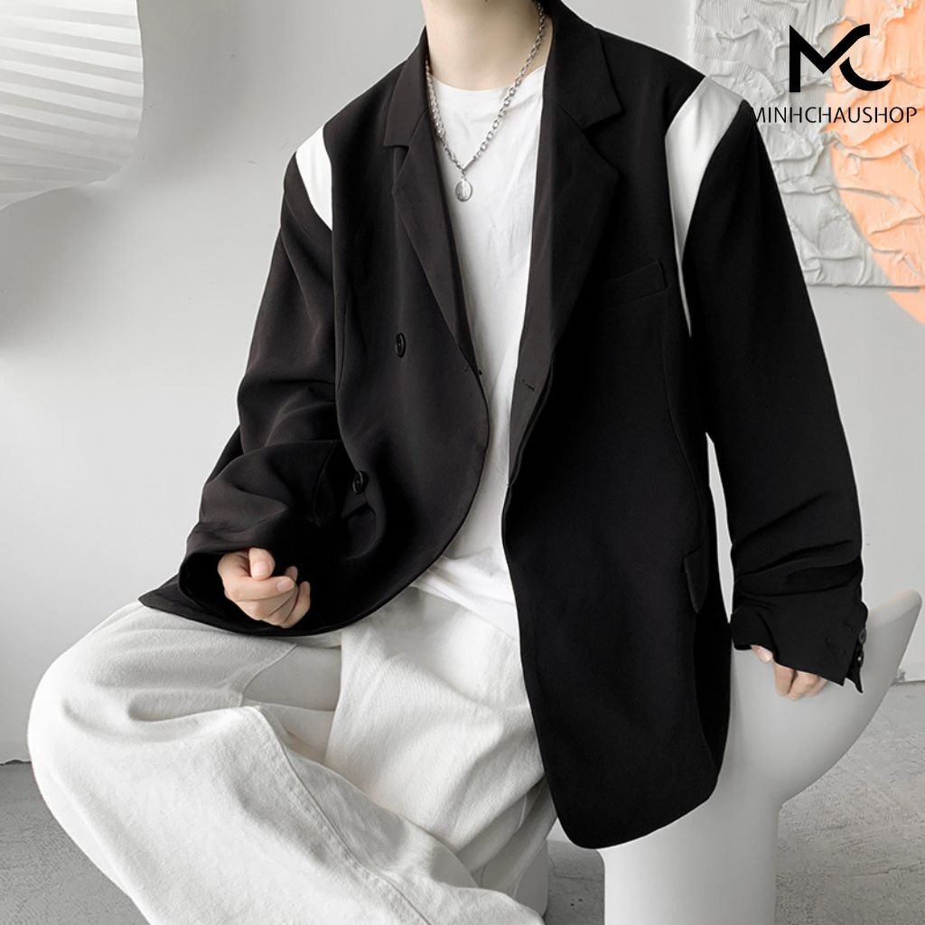 Áo Khoác Nam Kiểu Blazer Phối Màu Sanminhchau Áo Blazer Nam Phối Màu Vạt Tròn Phong Cách Hàn Quốc Ad011