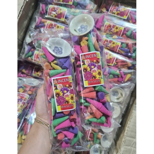 100 nụ Trầm Hương Mix Nhiều mùi hoa Kèm chén đốt Hàng nội địa Thái Lan