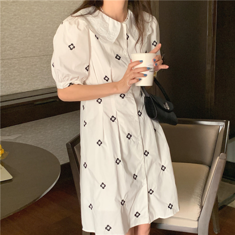 Đầm 43607 tay ngắn dáng rộng cổ búp bê dễ thương dành cho nữ