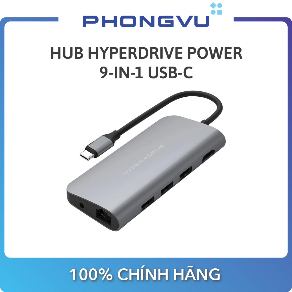 Bộ chia/ Hub Hyperdrive Power 9-in-1 USB-C (Xám) - Bảo hành 12 tháng