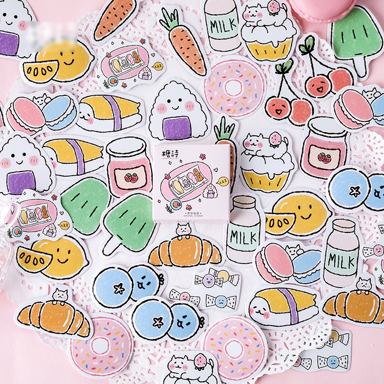 Sticker chủ đề Đồ Ăn Nhẹ - Hộp 45 miếng dán trang trí sổ tay Bullet Journal - M220
