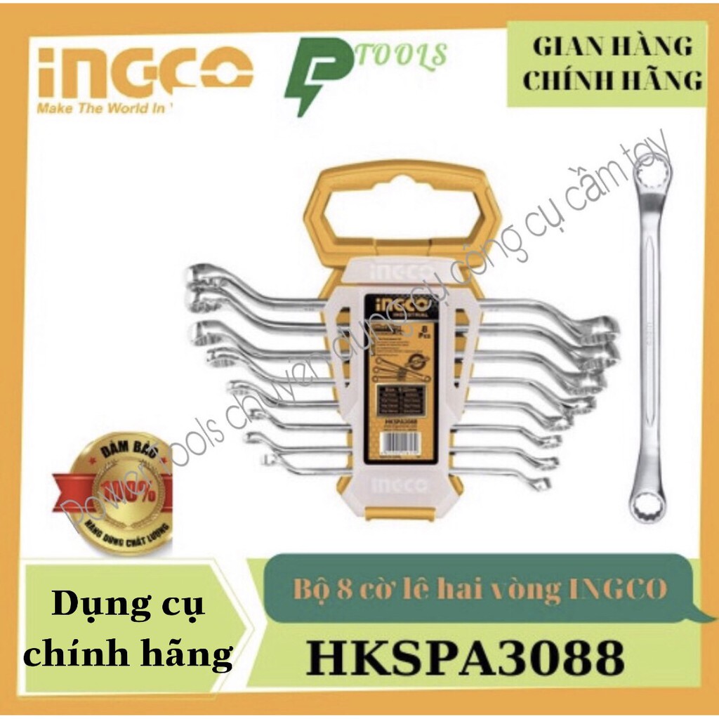 Bộ cờ lê 2 đầu vòng 8 chi tiết INGCO HKSPA3088 6-22mm cơ khí mở bulong sửa chữa ô tô xe máy nhà cửa máy móc thiết bị