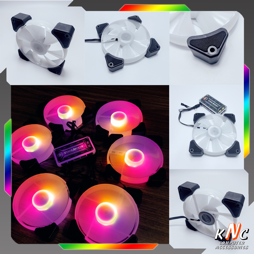 Bộ 6 Quạt Tản Nhiệt Led RGB Y1 Kích Thước 12cm Đồng Bộ Màu Hub Coolmoon ARGB Music