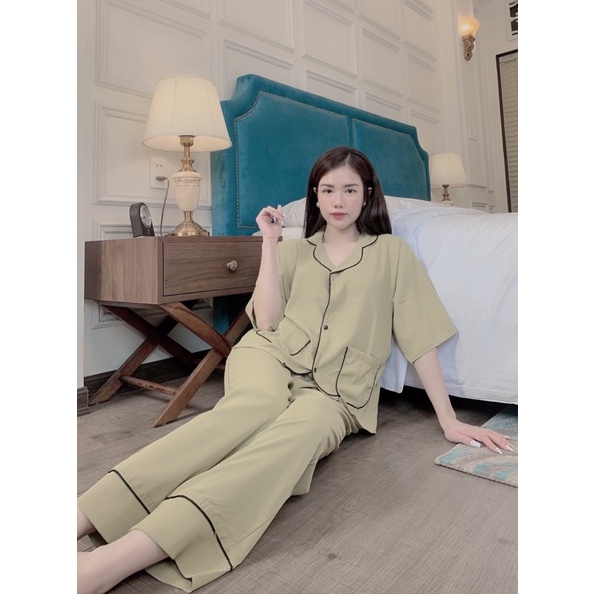 Bộ Đồ Pijama Nữ Lụa Tay Cộc Quần Dài Mát Mịn – Không Nhăn, Không Giãn, Không Phải màu | BigBuy360 - bigbuy360.vn