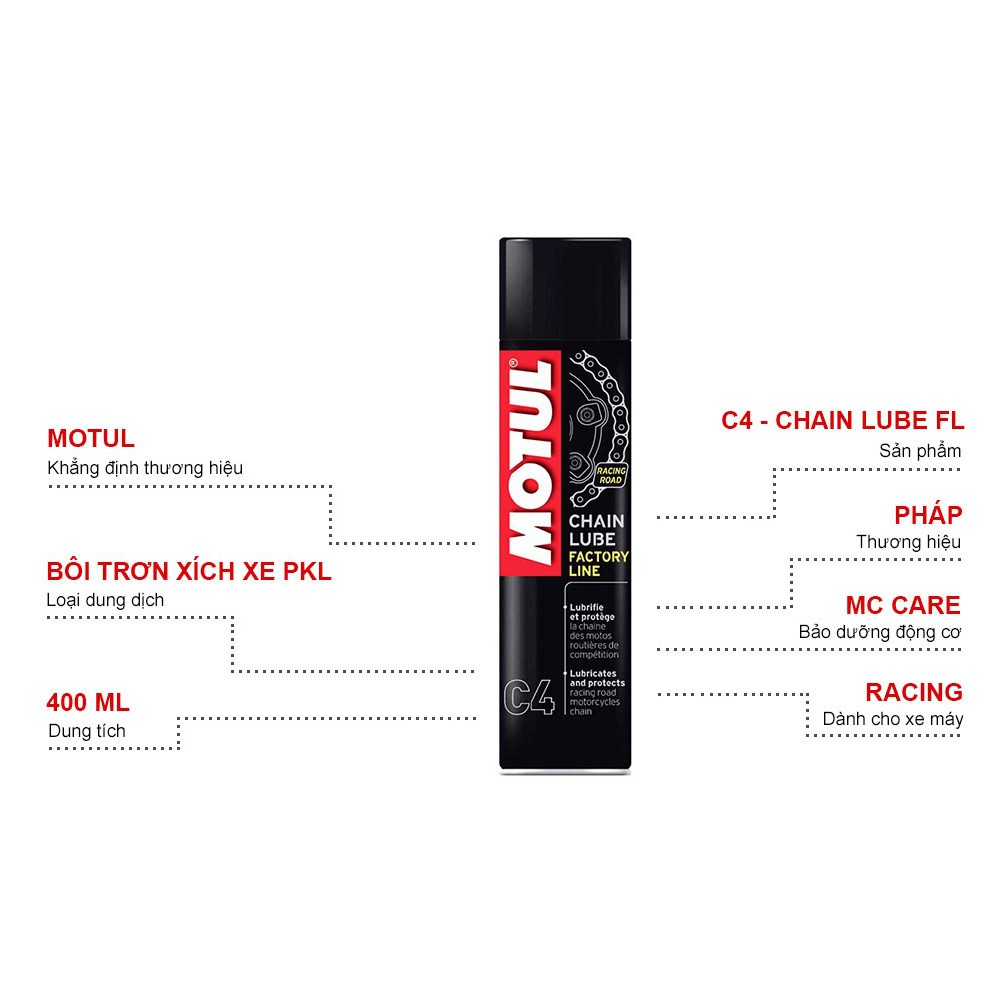 CHAI XỊT SÊN MOTUL C4 CHAIN LUBE FACTORY LINE 400ML