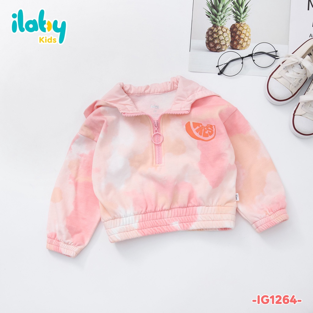 Áo nỉ bé gái ILABY phối khoá chất liệu nỉ cotton [20IG1264I2DL]