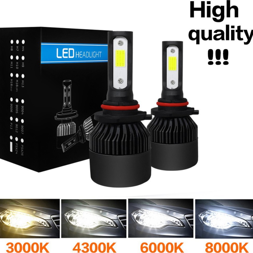 Set 2 đèn LED H7 H4 H1 H11 9005 9006 HB3 HB4 H3 lắp pha ô tô 10000LM dạng chùm siêu trắng tự động