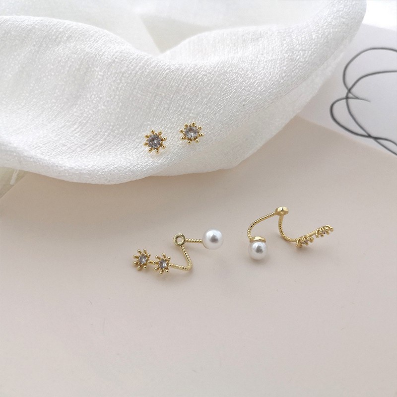 Hoa Tai Hình Cánh Hoa Đính Ngọc Trai Lấp Lánh Thời Trang Hàn Quốc