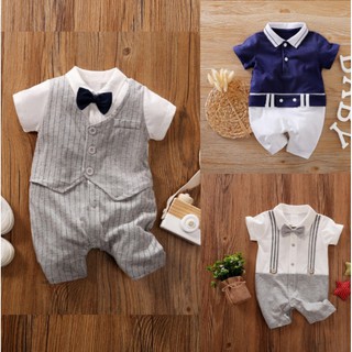 [CÓ ẢNH THẬT] Bộ bodysuit ngắn tay sét công tử cho bé trai chất liệu cotton