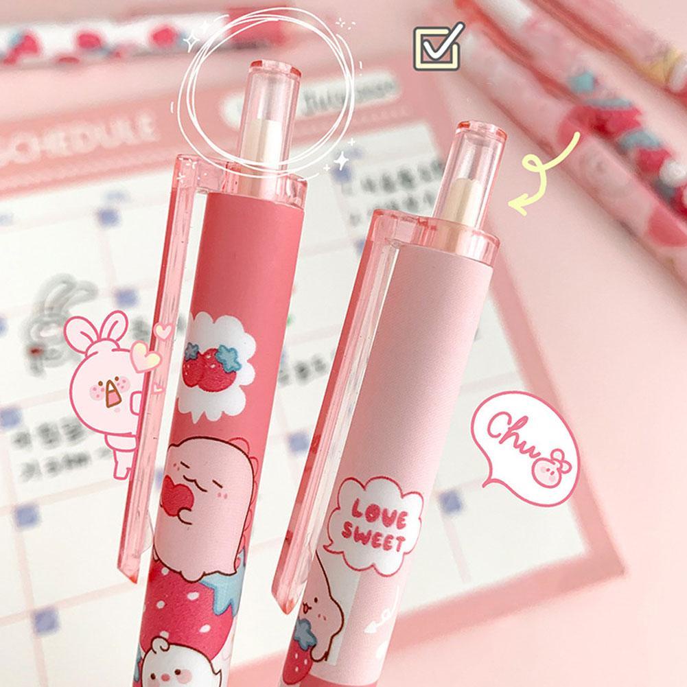 Enjoymore Bút Bi Cute Strawberry Dinosaur Khủng Long Dâu Dễ Thương Ngòi Bấm Mực Gel Học Sinh Màu Xanh Viết Bi Nước Muji