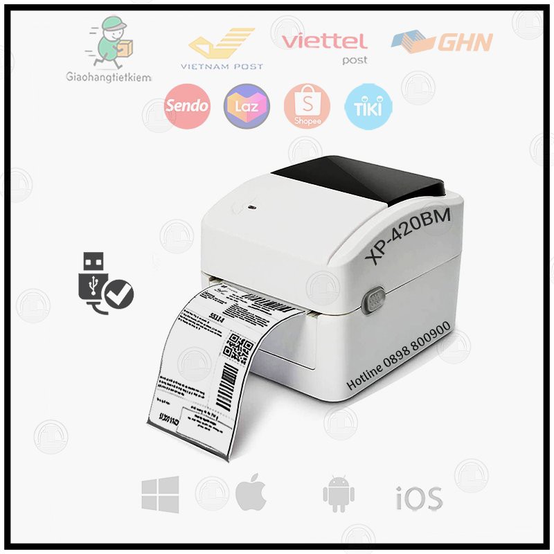 Máy in đơn hàng, in tem, in vận đơn TMĐT khổ 110mm Xprinter XP-420B ( USB/ USB+LAN/ USB+Wifi) tùy chọn