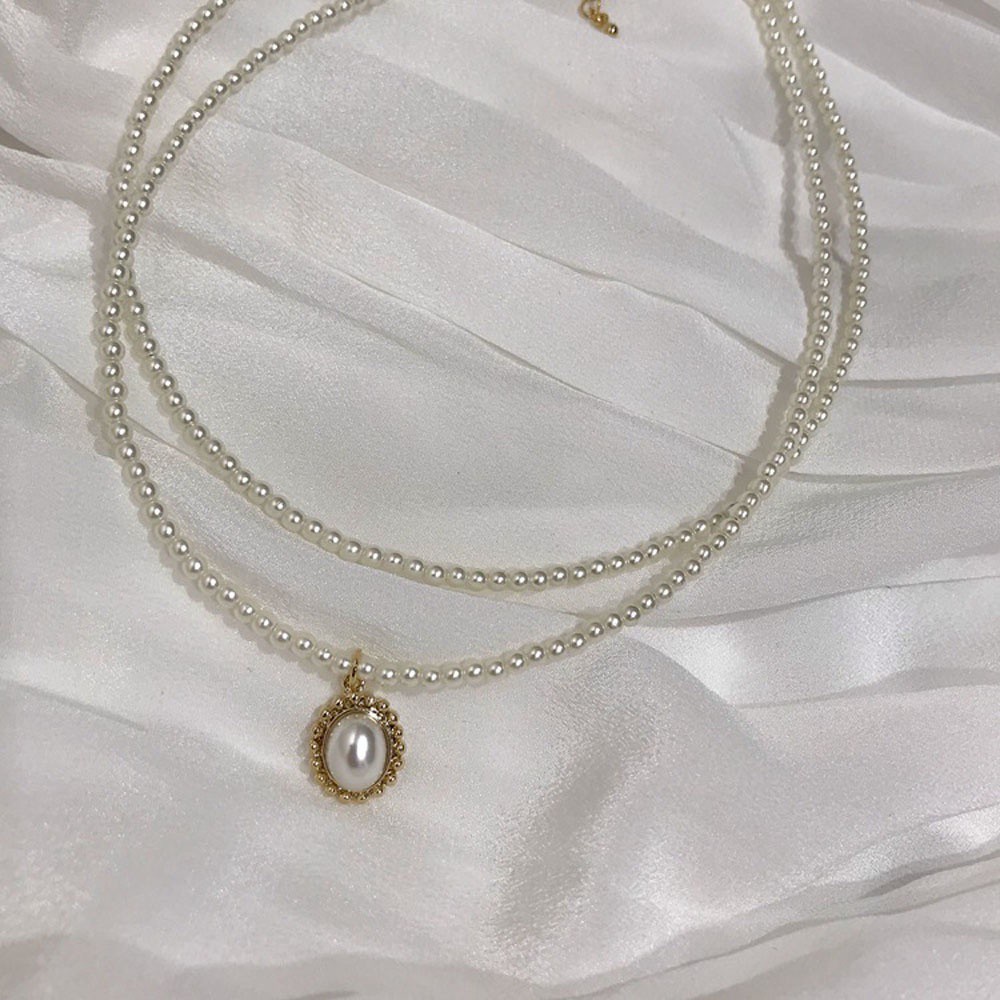 Dây chuyền hai lớp đính ngọc trai giả thời trang sang trọng cho nữ