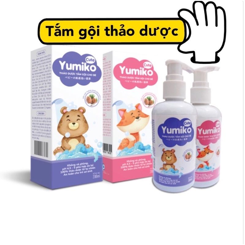 Thảo dược tắm gội cho bé YUMIKO CUTE ( 200ml ) không cần tắm tráng, an toàn cho làn da bé sơ sinh