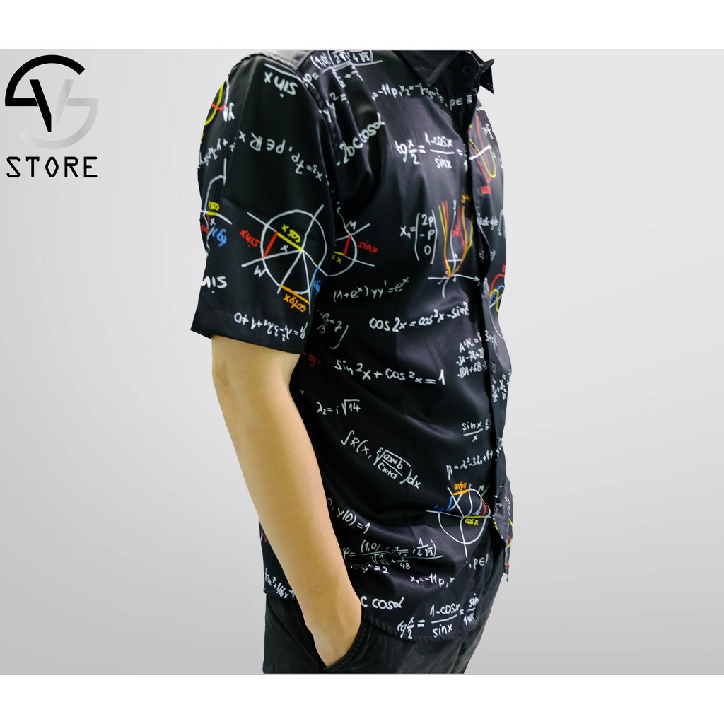 Áo sơ mi nam tay ngắn họa tiết toán học SVS0004 SV STORE Chất lụa chéo cao cấp, thoáng mát, thấm hút tốt