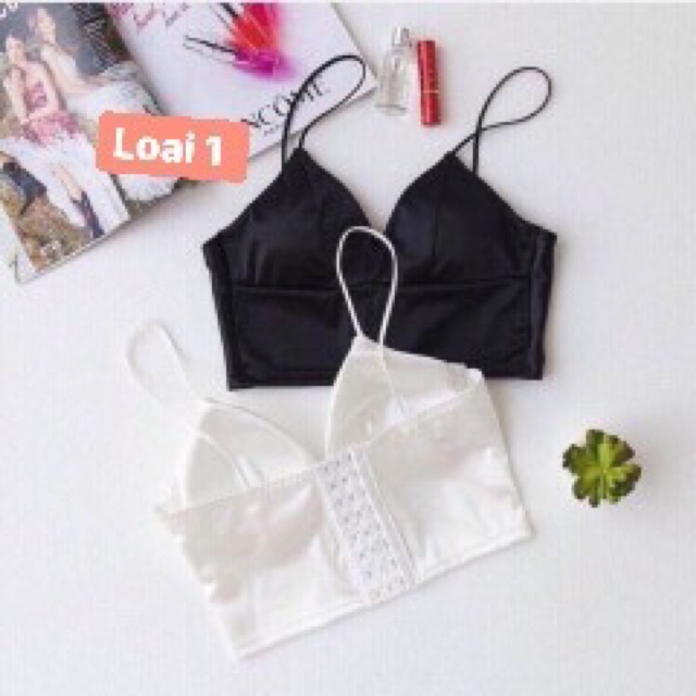 Áo 2 dây nữ kiểu Bra cổ V croptop chất vải phi lụa bóng có mút lót ngực sexy