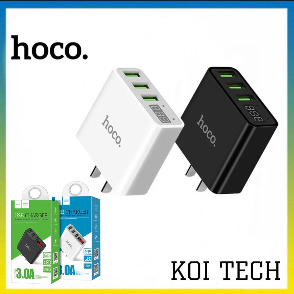 Củ sạc Hoco C15 3a 3 cổng và 2 cổng màn hình LCD hiển thị điện áp - cốc sạc nhanh 3 cổng - vienthonghn