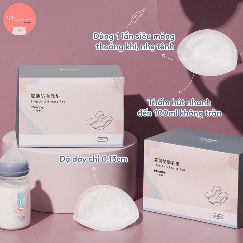[Có sẵn] Tấm lót thấm sữa siêu mỏng (hộp 100 miếng) PHANPY