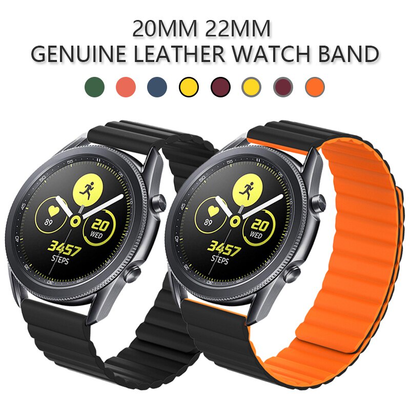 Dây đeo đồng hồ thông minh bằng da từ tính 20mm 22mm cho Huawei Watch Gt 2 Samsung Galaxy Active 2