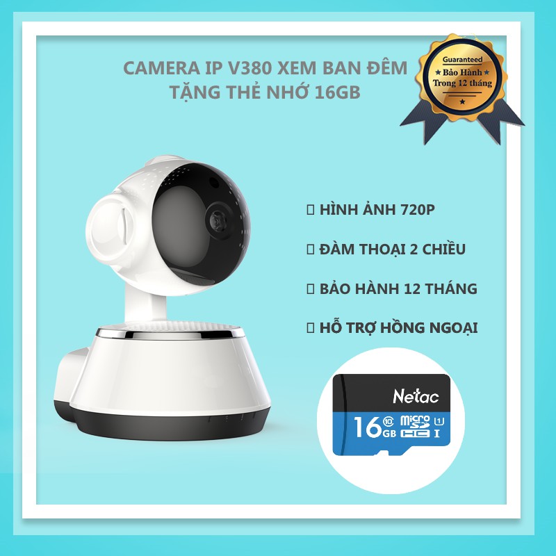 Camera IP WiFi giám sát qua mạng không anten V380+ Tặng thẻ 16GB