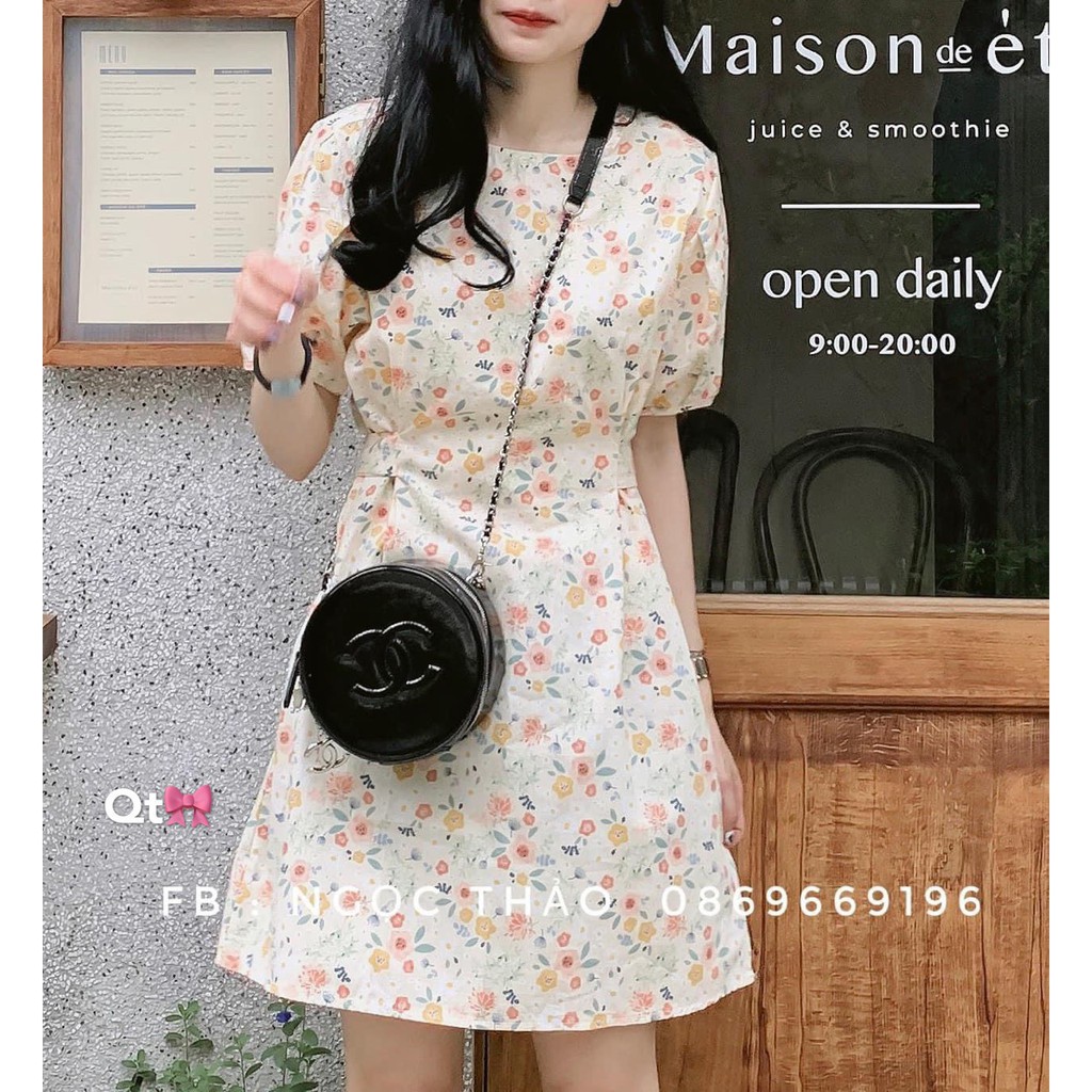 [YLYDRESS] Váy thô hoa nhí tay bồng tiểu thư freesize - váy đầm nữ thiết kế dáng tiểu thư freesize chất thô mát mùa hè