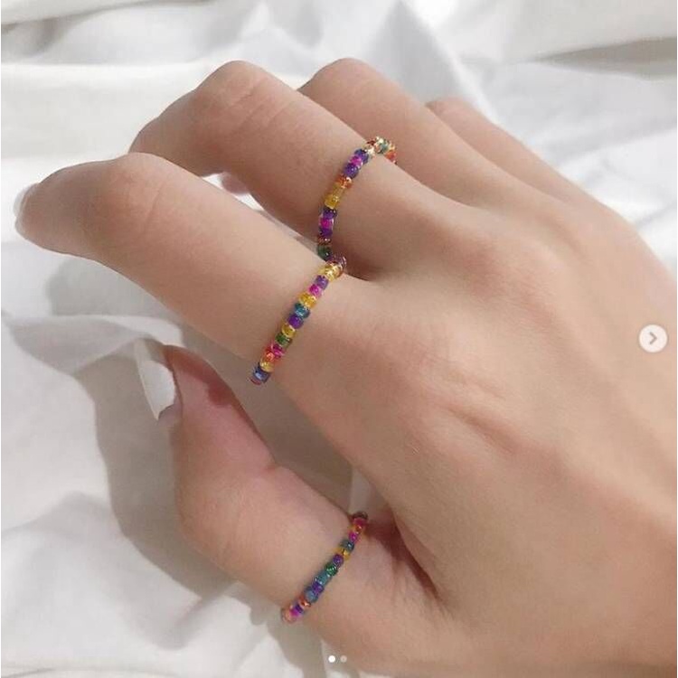 Nhẫn hình hoa nhiều màu sắc co giãn chống thấm nước thời trang Hàn Quốc dành cho nữ