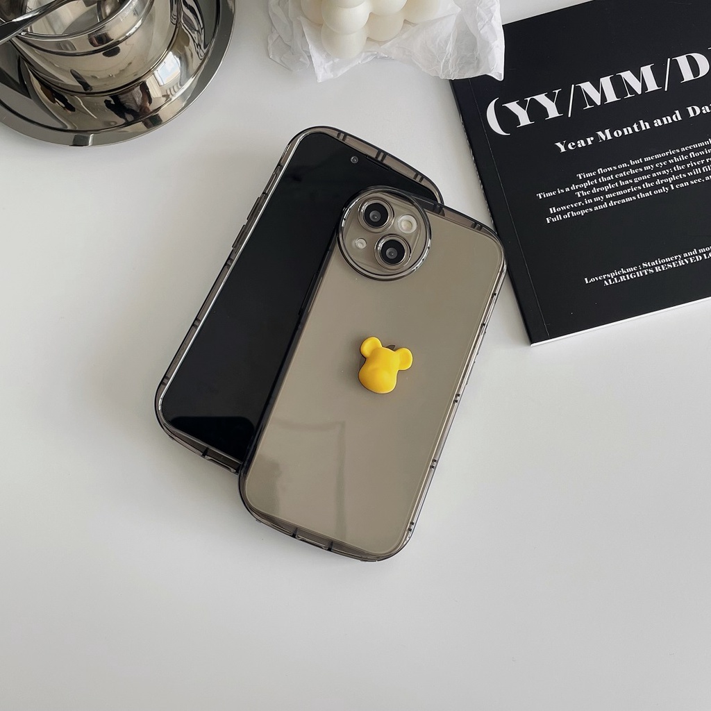 Ốp Điện Thoại Trong Suốt Màu Trơn In Hình Gấu Hoạt Hình Cho IPhone 14 13 12 11 Pro Max X XR XS Max 7 8 Plus