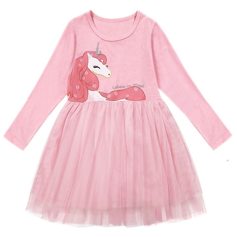 ĐẦM CHO BÉ GÁI CAYABE CÔNG CHÚA UNICORN/ PONY HỒNG NHẠT TAY DÀI (QUẦN ÁO TRẺ EM)