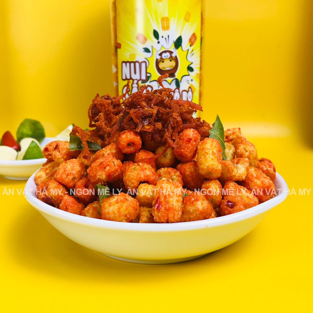 Nui sấy giòn lắc khô bò loại 1 hũ 350g đồ ăn vặt Hà My