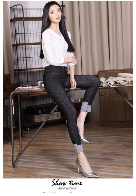 Quần jean lai lật big size cao cấp size ngoại cỡ 65-100kg màu xanh, đen