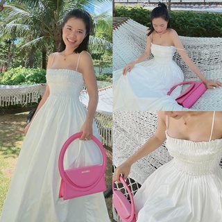 Đầm maxi 2 dây nhún chỉ cột nơ
