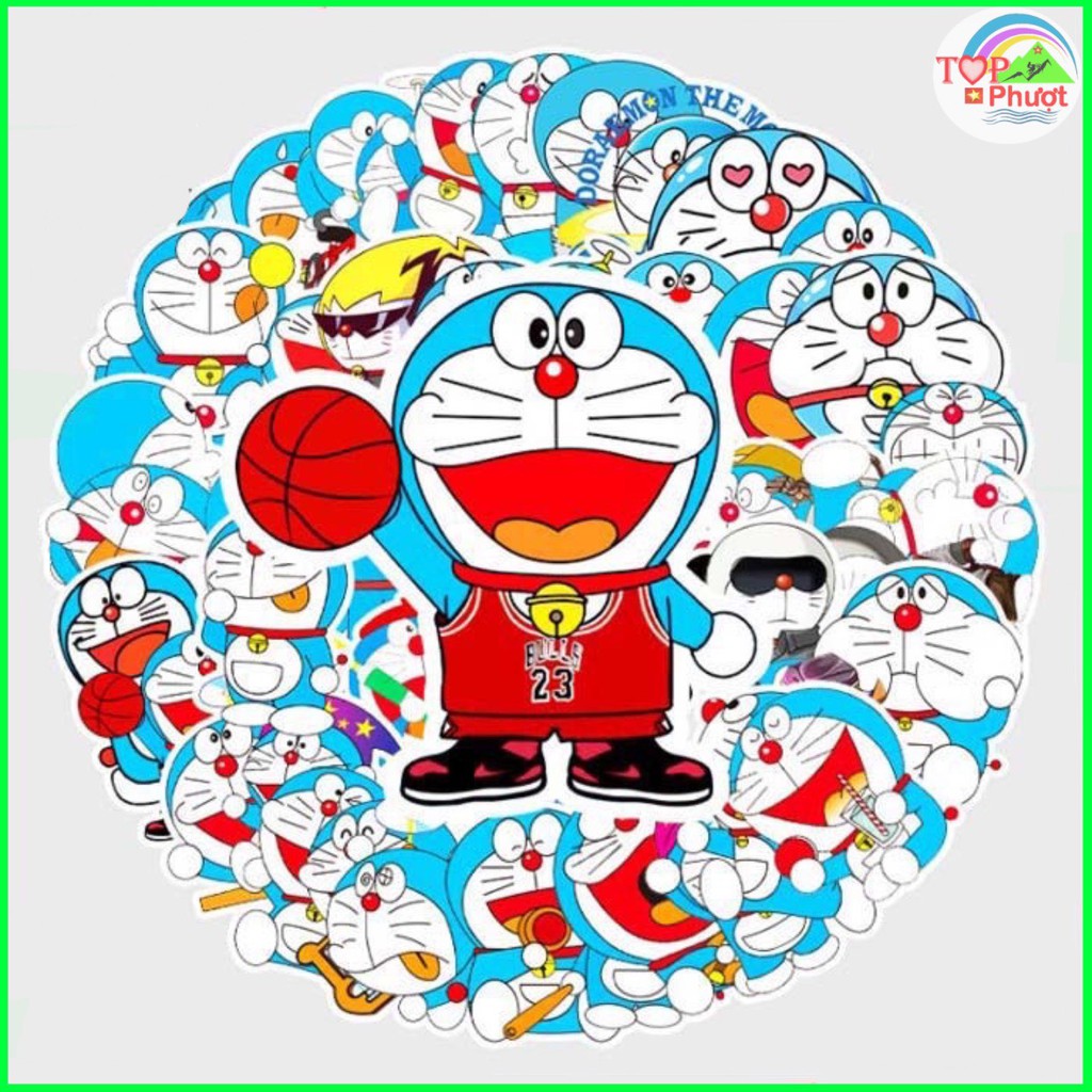 Hình dán Sticker chủ đề Doremon dán vali, nón bảo hiểm, điện thoại, nhiều kiểu chất liệu chống thấm - M018