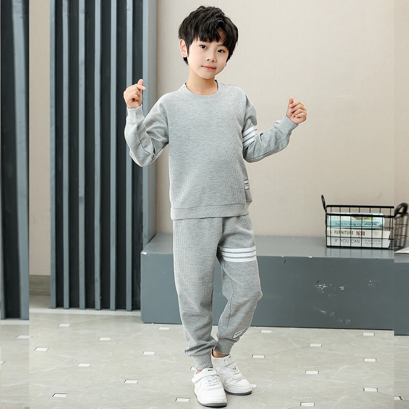 Bộ quần áo thu đông trẻ em 12-46kg dành cho cả bé trai và bé gái mẫu 3 Gạch chất nỉ da cá dày dặn giữ ấm tốt