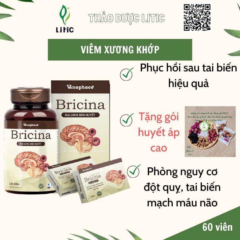 BỔ NÃO BRICINA – Địa Long bảo huyết hỗ trợ tan cục máu đông, hỗ trợ sau tai biến do tắc mạch máu VBN60