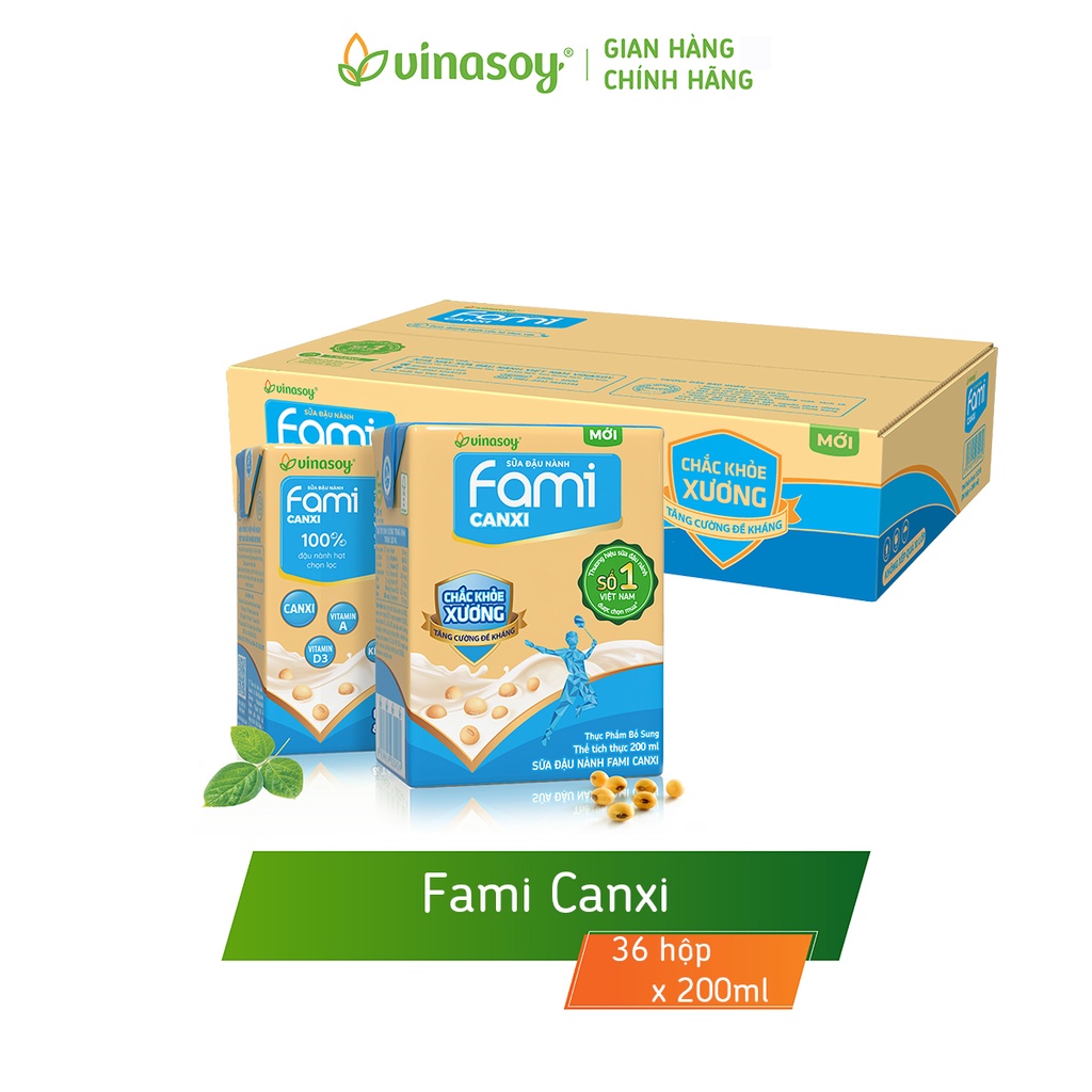 Thùng sữa đậu nành Fami Canxi Nguyên Vị (36 hộp x 200ml)