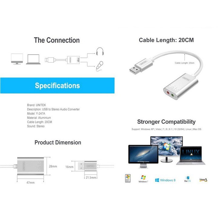 USB Sound âm thanh Y-247 cao cấp - Hàng Chính Hãng Unitek