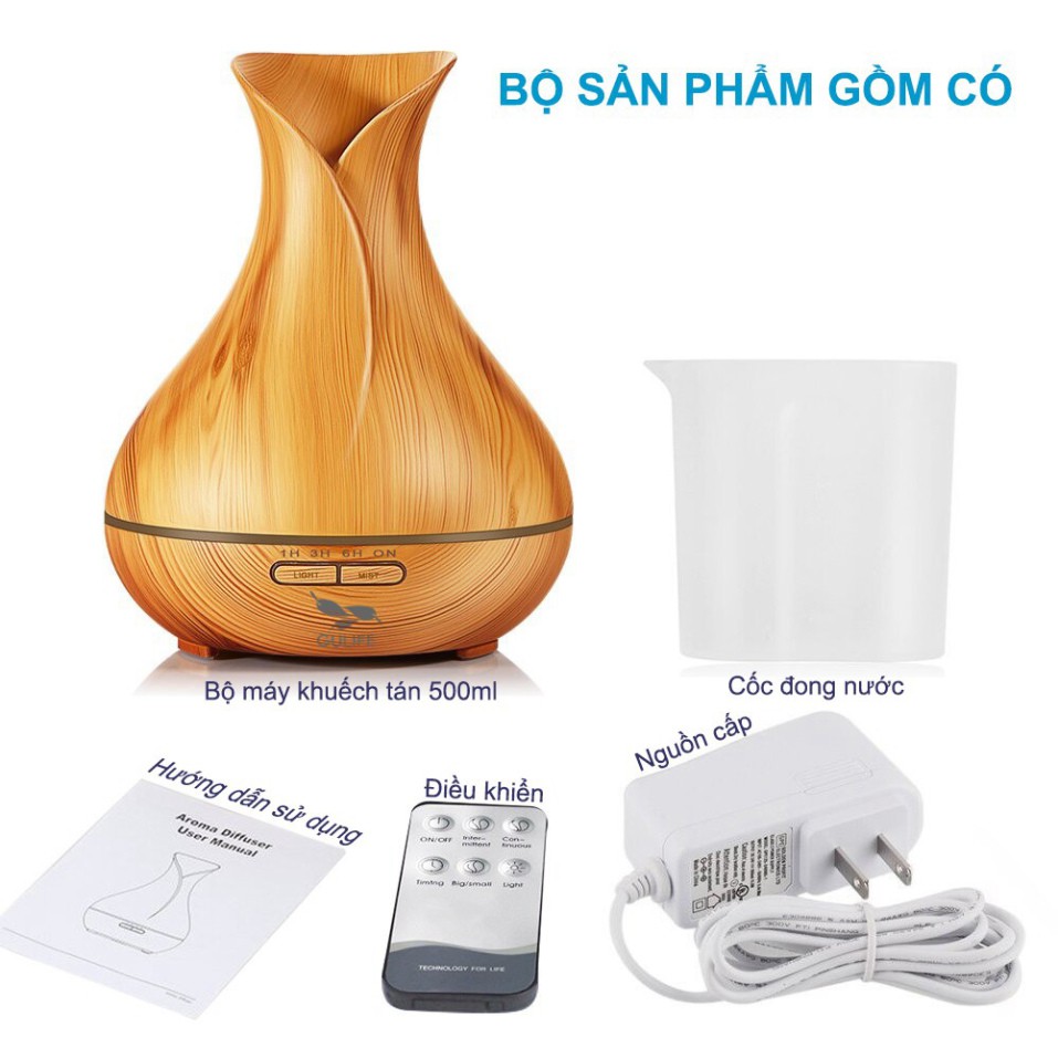 ✅ Máy Xông Tinh Dầu Phun Sương Tạo Độ Ẩm Tulip GULIFE Có Remote Dung Tích 500ml - Tặng Tinh Dầu 10ml - MKT06