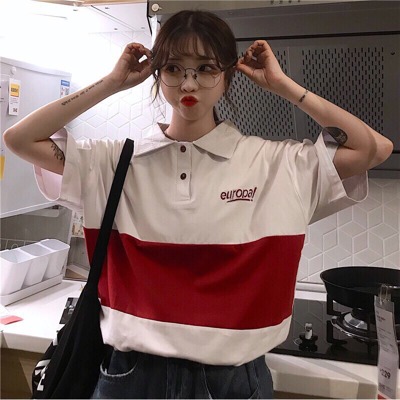 áo thun unisex phối màu có cổ tay lỡ | BigBuy360 - bigbuy360.vn