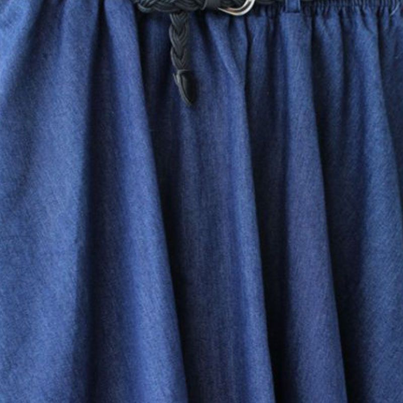 Chân váy dáng A kiểu xếp ly lưng cao co giãn chất liệu denim phong cách Vintage màu trơn thời trang cho nữ
