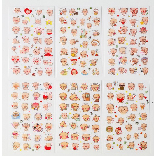 Set6 tấm Sticker dán trang trí hoạt hình nhiều mẫu dễ thương ngẫu nhiên DTOnline