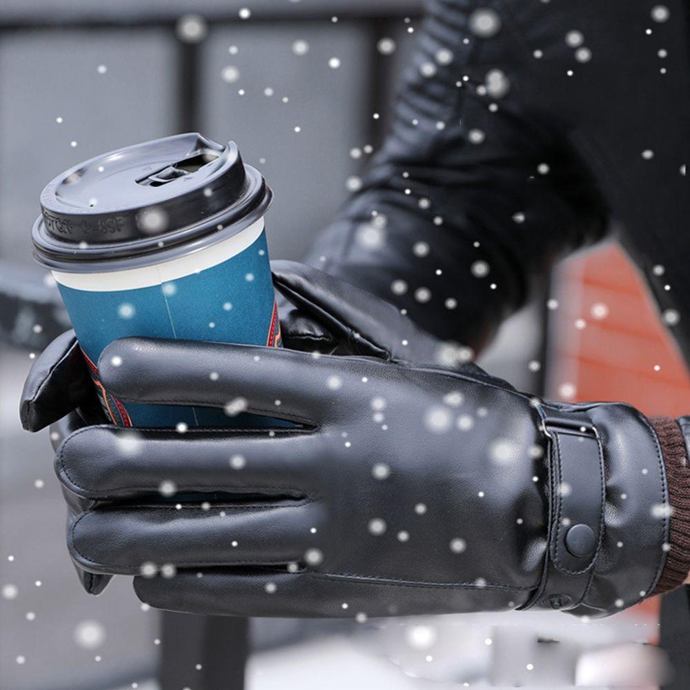 Găng Tay Da PU Màu Trơn Giữ Ấm Mùa Đông VANES1 Phong Cách Hàn Quốc Cho Nam