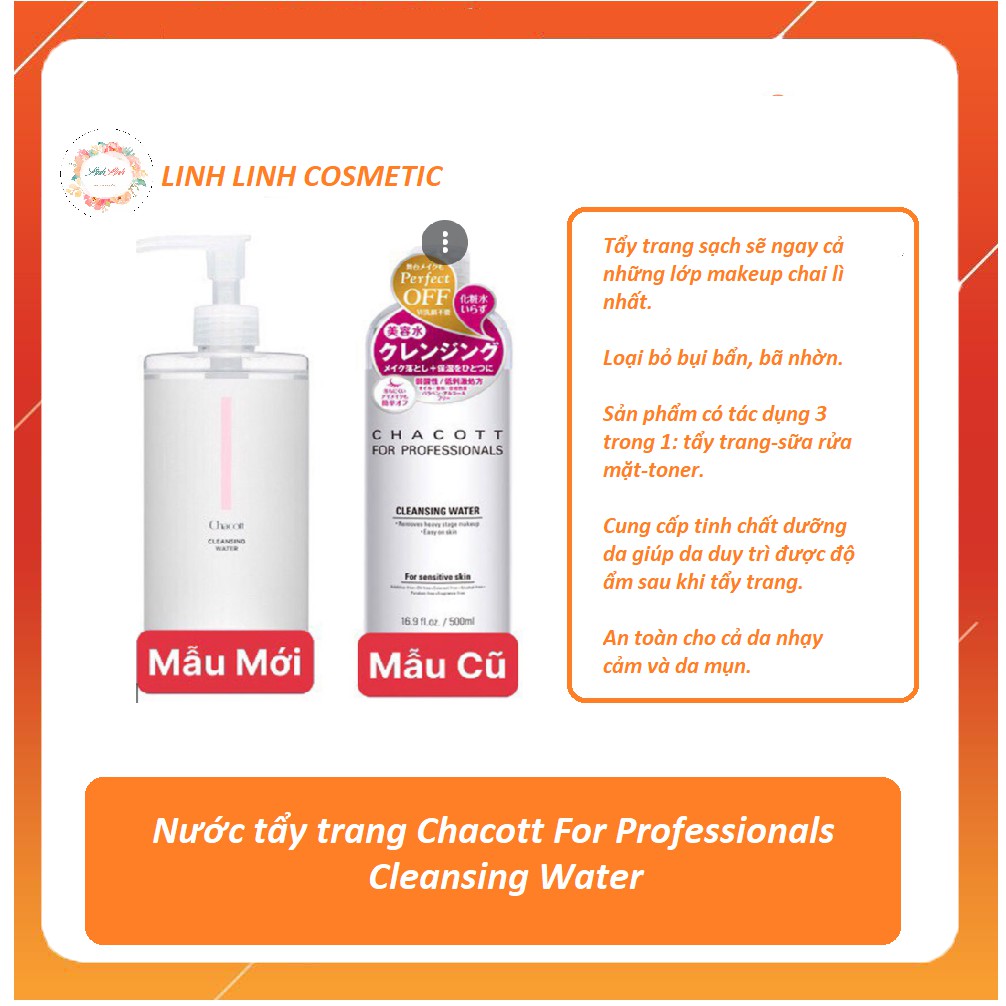 (mẫu mới 2021- tặng bình xịt mini) Nước tẩy trang Chacott for Professionals 500ml