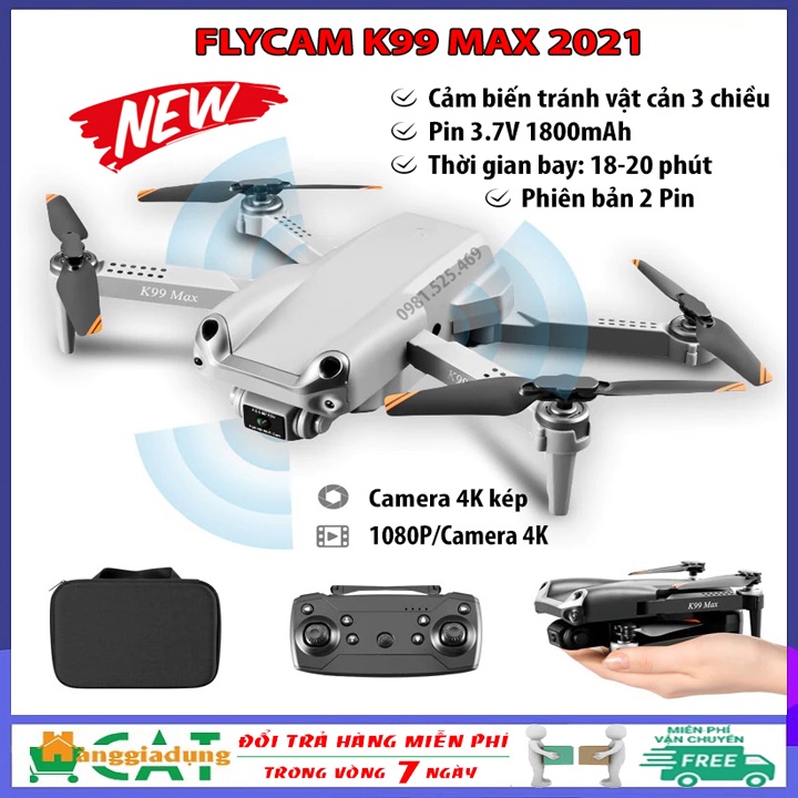 Máy bay điều khiển K99 Max, flycam 4k giá rẻ cảm biến chống va chạm 3 chiều, Camera kép 4K/1080P, pin 1800 mAh